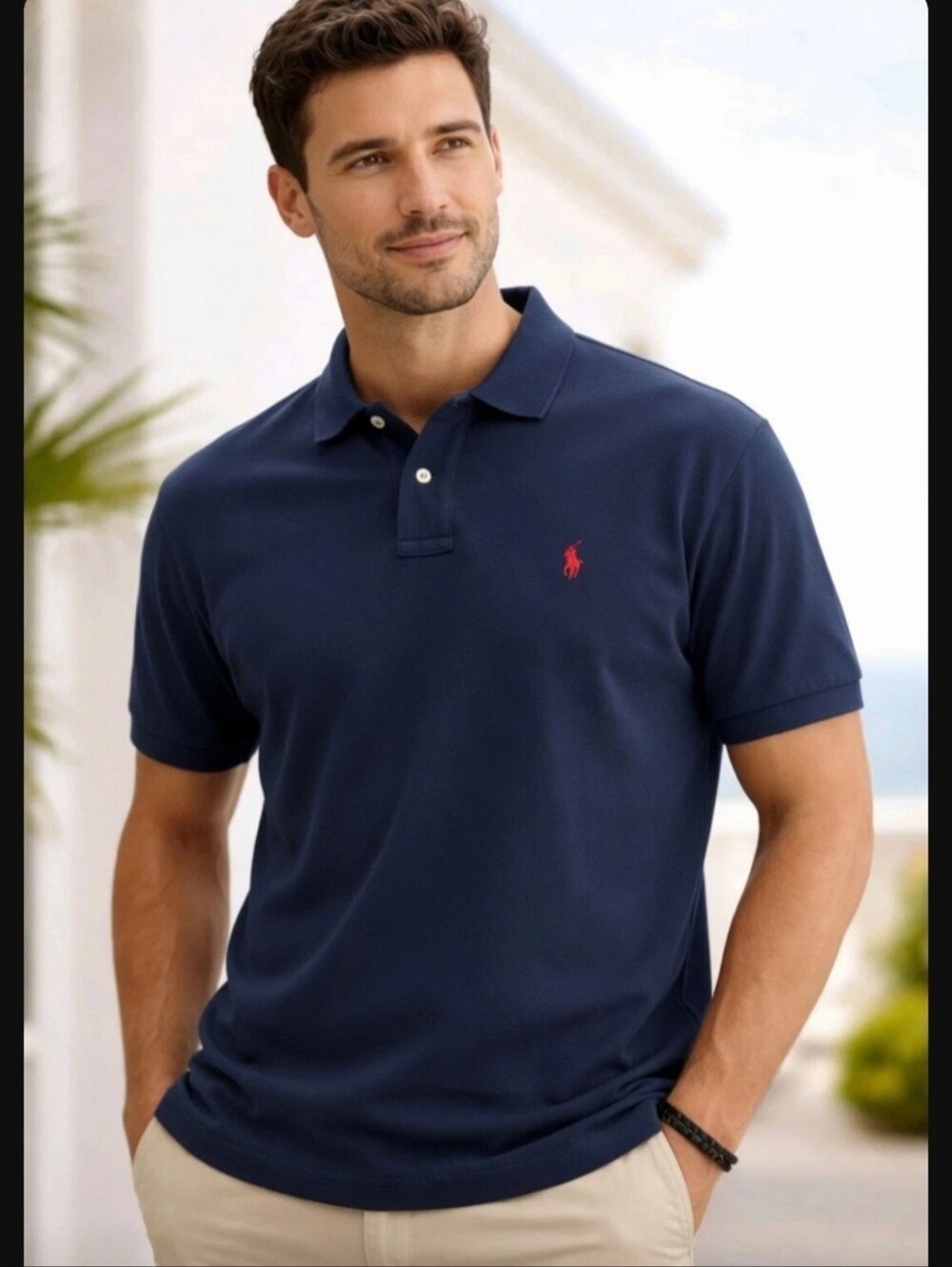 Y2k Polo Ralph Lauren Classic Fit Short Sleeve Golf Shirt Blue Red Big Pony L